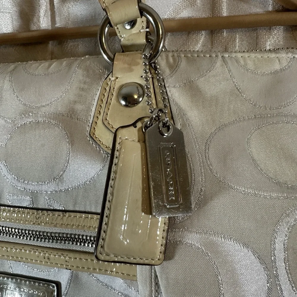 COACH Poppy Signature Metallic Glam Tote Shoulder Bag Purse 16289